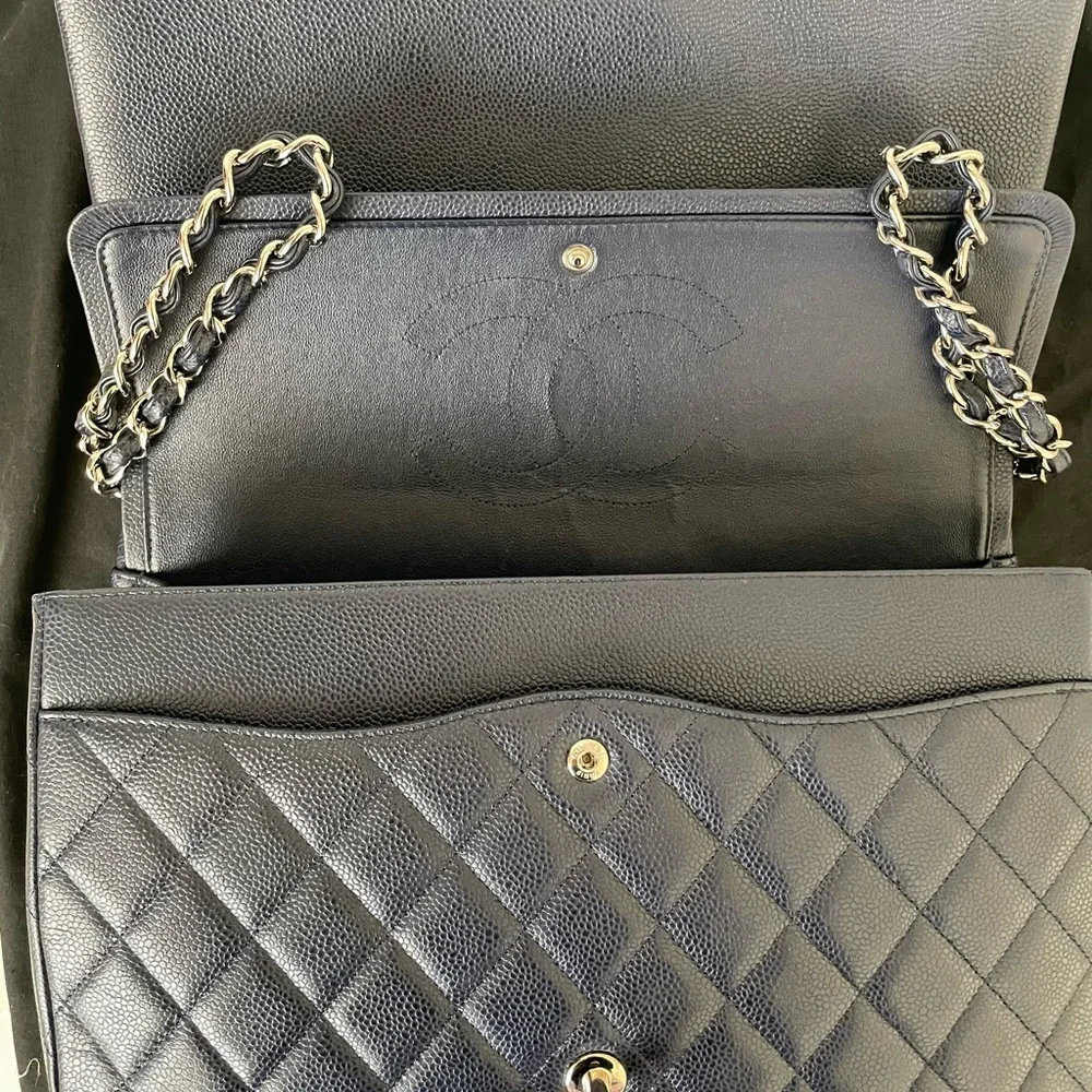 Sold Chanel Navy Caviar Maxi Double Flap bag - Picture 9 of 15